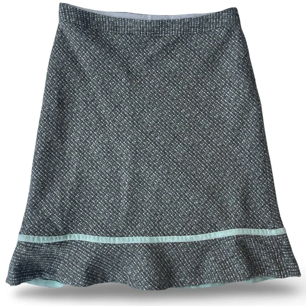 GAP Y2K Tweed Midi Trumpet Skirt Gray Wool Blend Velvet Trim Size 6 NWT